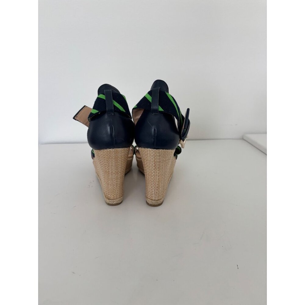 Tommy Hilfiger Sandals 10 Wedge Navy Green Striped Espadrille Preppy Nautical - Picture 10 of 16